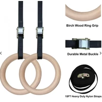 S-SPORT Wooden gym ring with adjustable strap 