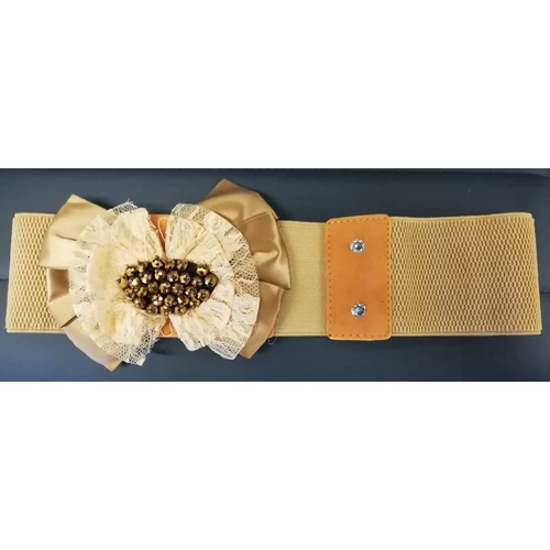 Brown bead decorated , elasticated belt with bow