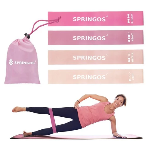 Resistance Band Set, 4 Pieces - SPRINGOS PINK MINI BAND - S-Sport.store